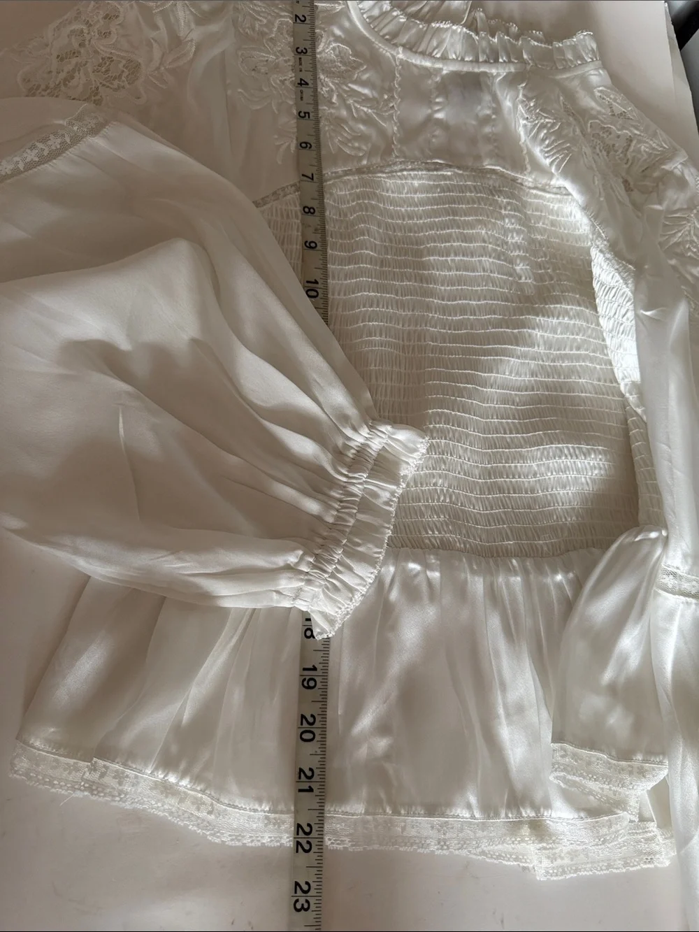 Anthropologie Long Sleeve White Smocked Boho Romantic Blouse size XL